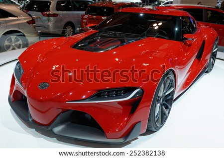 TORONTO-FEBRUARY 12: at the 2015 Canadian International Auto Show Toyota FT-1 is a pure performance, track-focused sports car model created by CALTY Design Research  on February 12, 2015 in Toronto