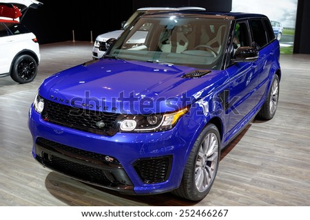 TORONTO-FEBRUARY 12: at the 2015 Canadian International Auto Show  Range Rover Sport SVR is capable of accelerating from 0-100 km/h in 4.7 seconds and electronically limited top speed of 260 km/h