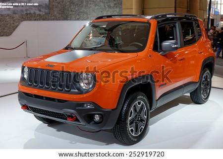 TORONTO-FEBRUARY 12: at the 2015 Canadian International Auto Show  Jeep Renegade designed in USA and crafted in Italy delivers a best-in-class combination of fuel efficiency and Trail Rated capability