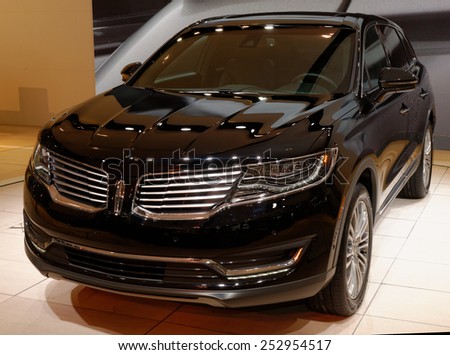 TORONTO-FEBRUARY 12: at the 2015 Canadian International Auto Show , Lincoln MKX offers a distinctly powerful ride with 3.7L Ti-VCT V6 engine and 305hp on February 12, 2015 in Toronto