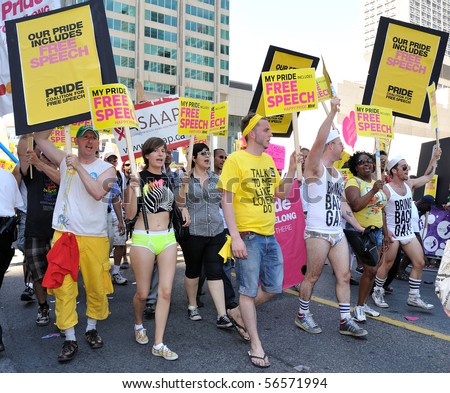 TORONTO-JULY 04: Free speech activist participate at Pride parade in Toronto, July 04, 2010