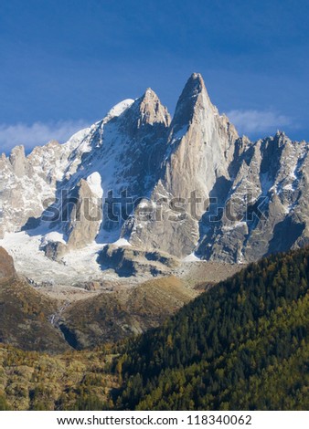 Aiguille du Dru in the Montblanc massif, French Alps.
