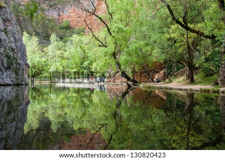 Lake of the Mirror (Lago del Espejo) in the Nature Park of Monasterio de Piedra, Aragon, Spain.
