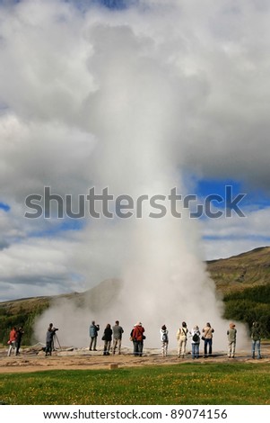 Eruption of geyser Strokkur in the Geysir area, Iceland.