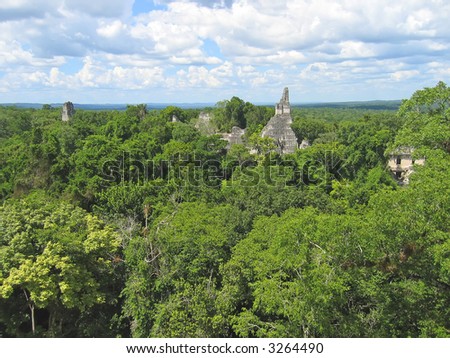 View over the old maya ruins and the Peten jungle - Tikal - Guatemala.