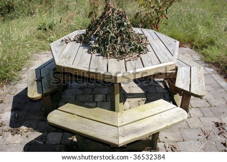 a picnic bench in knockanore county waterford in the south of ireland in summer on the blackwater river edge