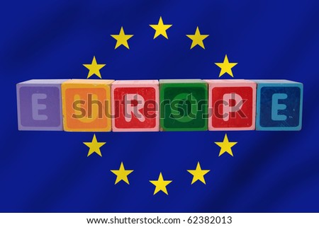 toy letters that spell europe against a flag background with clipping path