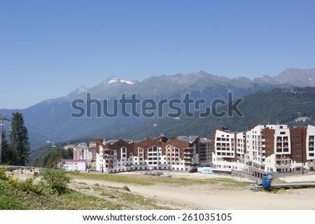 SOCHI,RUSSIA -14 AUGUST,2014: Mountain Olympic village at Rosa Khutor, Krasnaya Polyana - the place of residence of the athletes of the winter Olympic games 2014