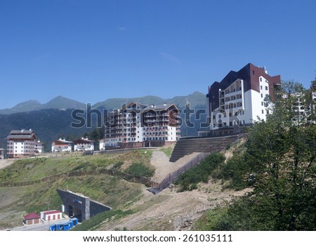 SOCHI,RUSSIA -14 AUGUST,2014: Mountain Olympic village at Rosa Khutor, Krasnaya Polyana - the place of residence of the athletes of the winter Olympic games 2014