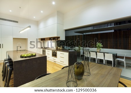 Kitchen and entertainment area in luxury home