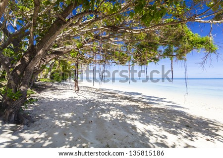 Tropical beach with white sand on Fiji island