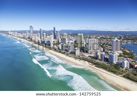 Aerial view of Surfers Paradise on the Gold Coast, Queensland, Australia