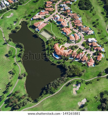 Aerial view of australian luxury golf neighborhood
