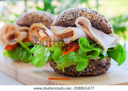 Low fat turkey and salad sandwich