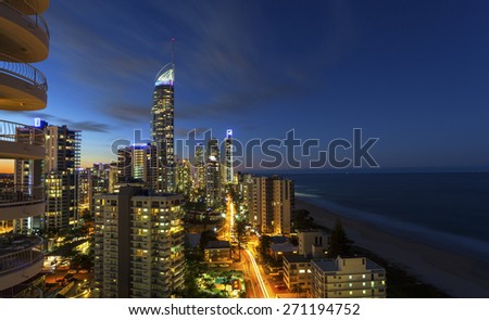 Twilight over Surfers Paradise on Queensland\'s Gold Coast