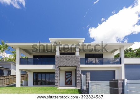 Modern home exterior on a sunny day