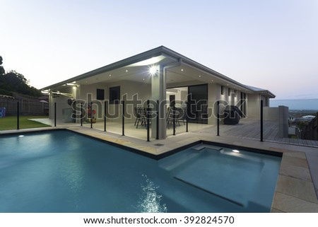 Stylish home backyard with swimming pool