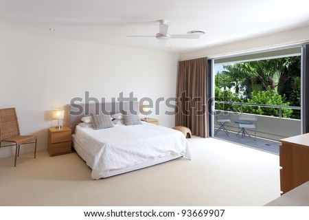 Master Bedroom Bedding on Large Master Bedroom With King Size Bed And Balcony Stock Photo