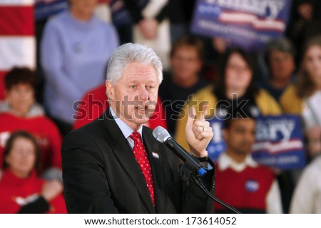 MADISON, WI-FEB. 14:President Bill Clinton speaks to supporters during a speech in support of Hillary Clinton's Democratic presidential primary nomination on February 14, 2008 in Madison, WI.