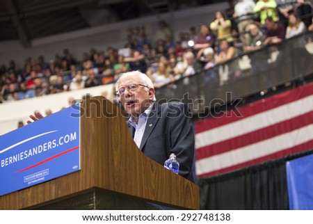 MADISON, WI/USA - July 1, 2015: Senator Bernie Sanders speaks to a crowd of over 10,000 during a campaign rally in Madison, Wisconsin, on July 1, 2015.