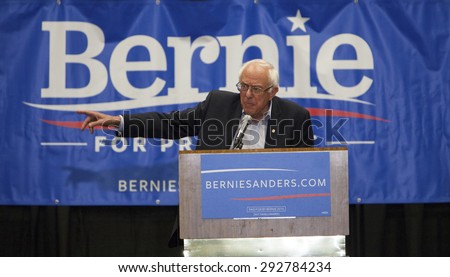 MADISON, WI/USA - July 1, 2015: Senator Bernie Sanders speaks to a crowd of over 10,000 during a campaign rally in Madison, Wisconsin, on July 1, 2015.