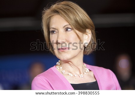 MADISON, WI/USA - March 30, 2016: Former Republican presidential candidate Carly Fiorina at a free public rally for presidential candidate Ted Cruz in Madison, Wisconsin.