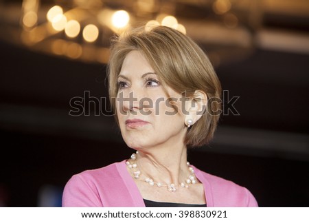 MADISON, WI/USA - March 30, 2016: Former Republican presidential candidate Carly Fiorina listens during a free public rally for presidential candidate Ted Cruz in Madison, Wisconsin.