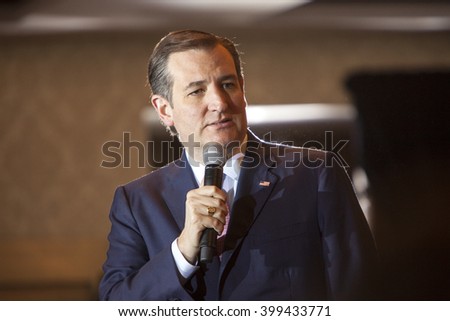Madison, Wisconsin, USA - March 30, 2016: Republican presidential candidate Ted Cruz speaks to a group of supporters during a free public forum in Madison, Wisconsin on March 30, 2016.