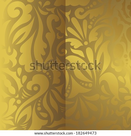 Modern floral invitation in gold. Seamless floral background. Raster copy of illustration