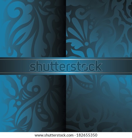 Modern floral invitation. Seamless floral background in blue. Raster copy of illustration