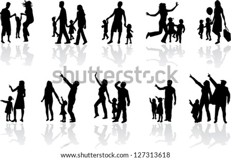 Silhouette of parents and children Silhouette of parents and children