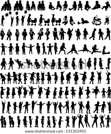 Large Collection Of Children'S Silhouettes , Vector Work.