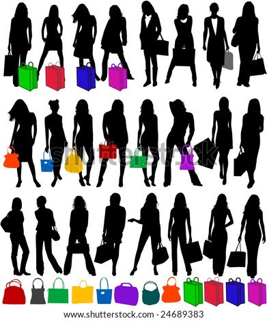 stock vector : Fashionable woman silhouettes , vector work