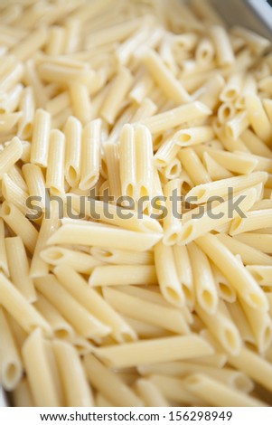 Cooked macaroni on tray ,close up