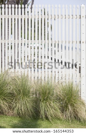 White vintage fence in garden