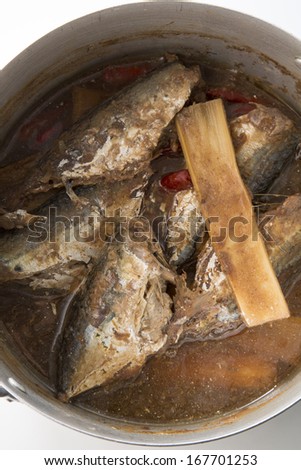 Thai sweet boiled mackerel in pot,close up