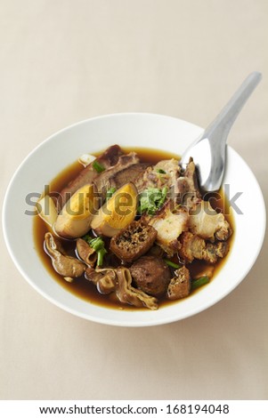 Boiled Chinese pasta square soup