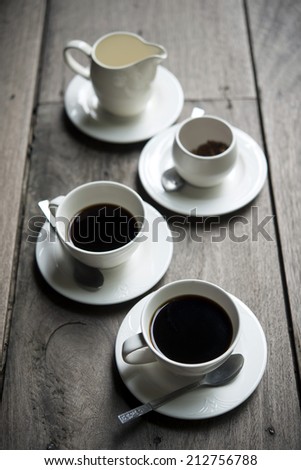 Coffee set on wooden background