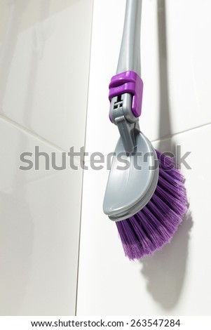 Toilet brush head on wall,close up