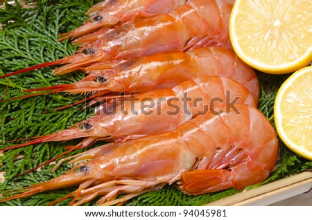 Cooking ingredient series    argentine red shrimp. for adv etc. of restaurant,grocery,and others.