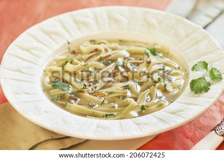 Noodle soup with turkey hearts