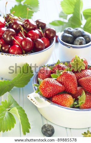Fresh berries on blue background