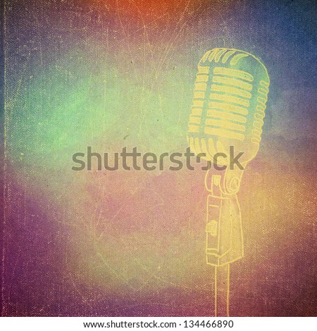 Vintage Paper Texture, Art Music Background, Microphone