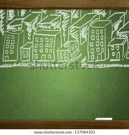 city drawn on school blackboard