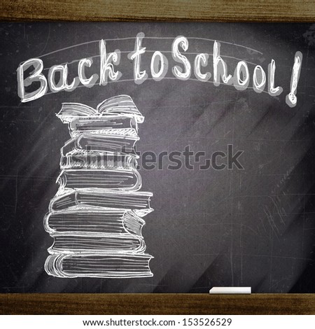 school sketches on blackboard, book