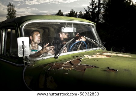 guys are talking in the old car