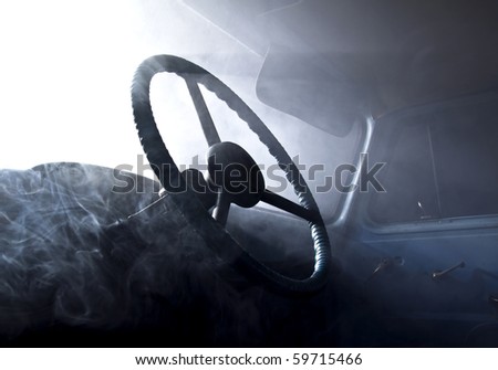 retro car in abstract smoke