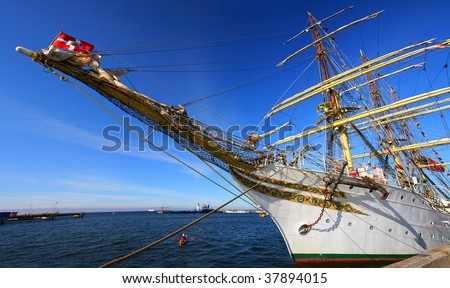 A tall ship (sailing ship). Vintage Frigate