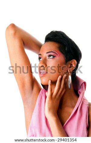 pinks makeup. woman with pink makeup and