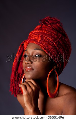 stock photo Beautiful AfricanAmerican woman wearing a traditional tribal 